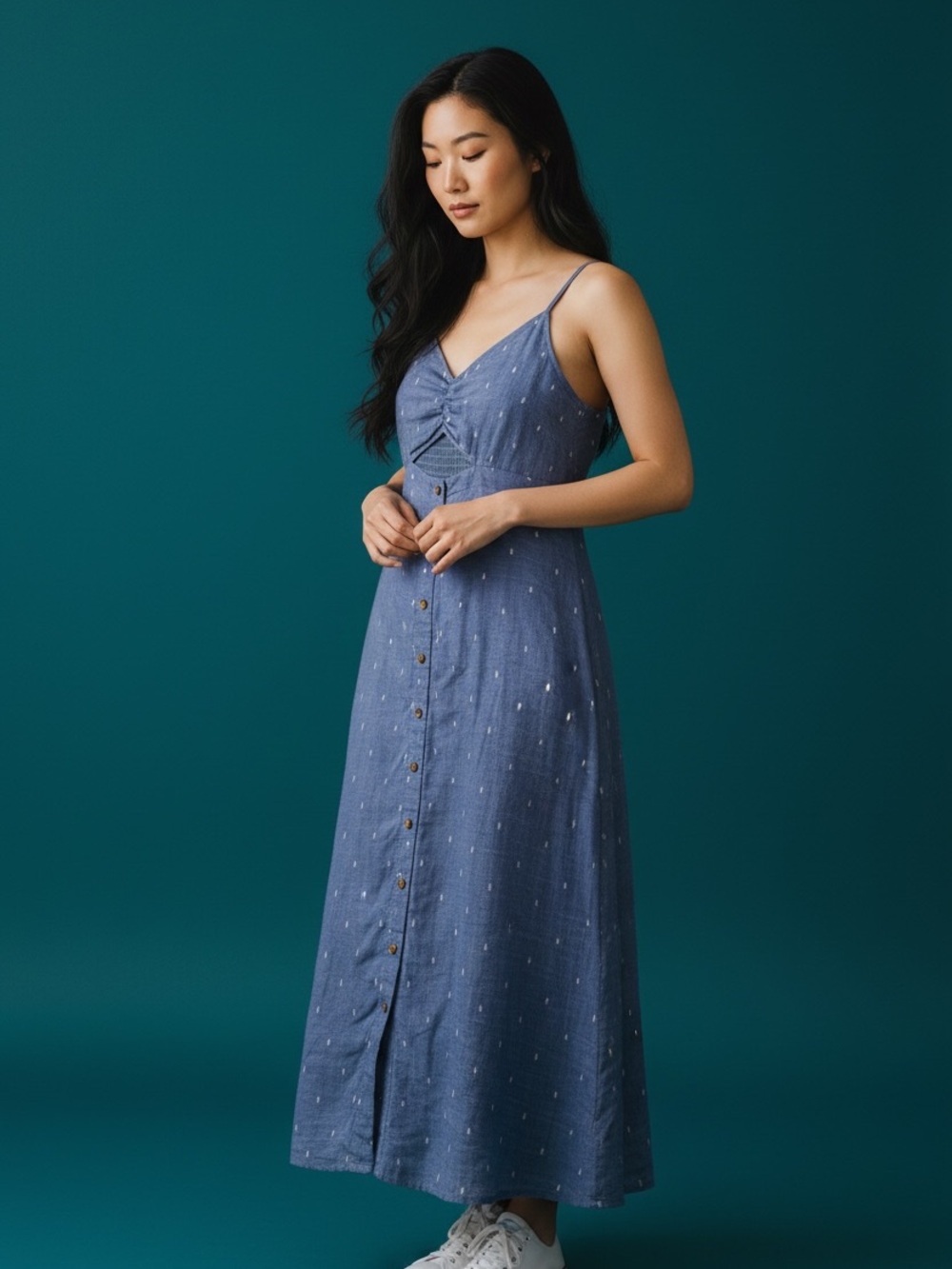 American Eagle Outfitters Navy Blue Button-Front Maxi Dress